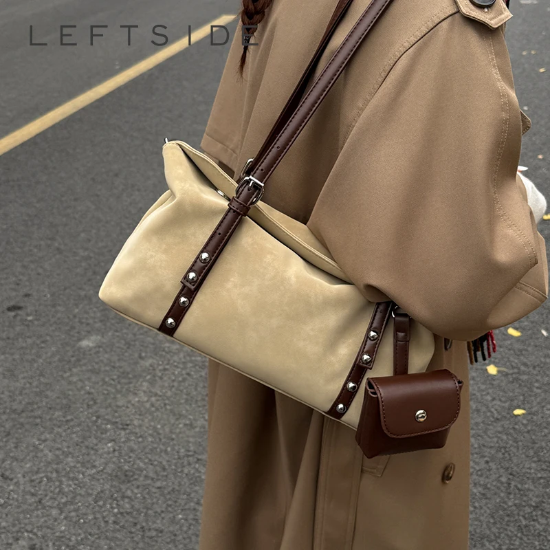 

LEFTSIDE 2025 Women's Vintage Solid Color PU Leather Underarm Bag Retro Shoulder Purse for Daily Fashion Handbags and Purses