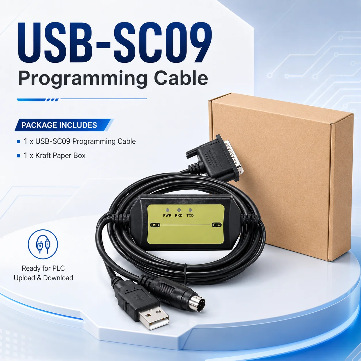 USB-SC09 3M PLC Programming Cable, USB Upload Download Lead for Mitsubishi FX1N FX2N FX3U A1S, Enhanced Version