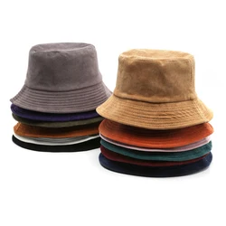 Corduroy Bucket Hat For Women Men New Spring Solid Color Double-edged Sunshade Hat Lady Outdoor Summer Girls Hat Fishing Cap
