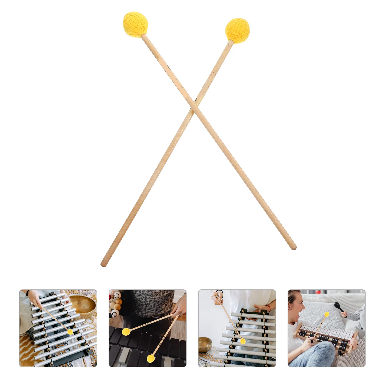 

2pcs Marimba Mallets Tongue Drum Accessories Wooden Rubber Percussion Mallets For Xylophone Kids Beginners Practice Performance