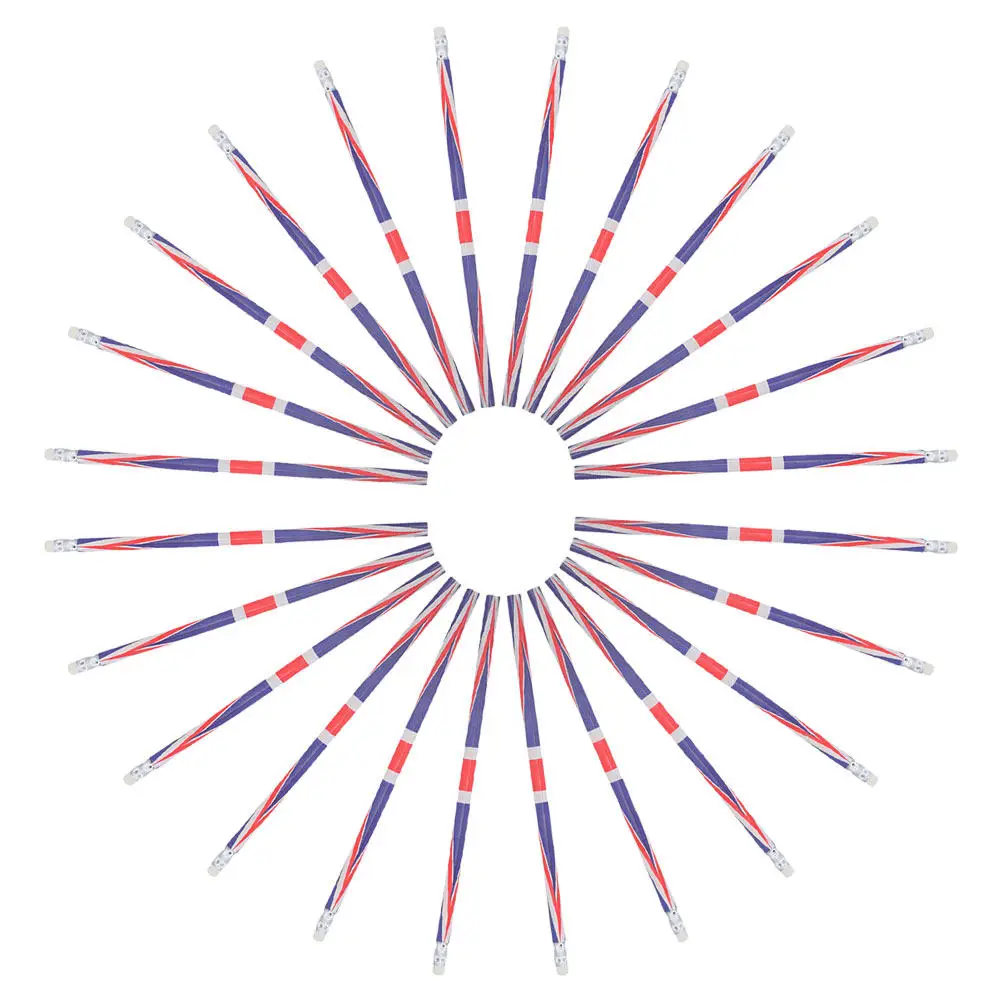 24Pcs Colorful Flag Pattern Wood Cased Pencils Eraser Toppers Uk Flag Design Easy Sharpen School Office Stationery Supplies
