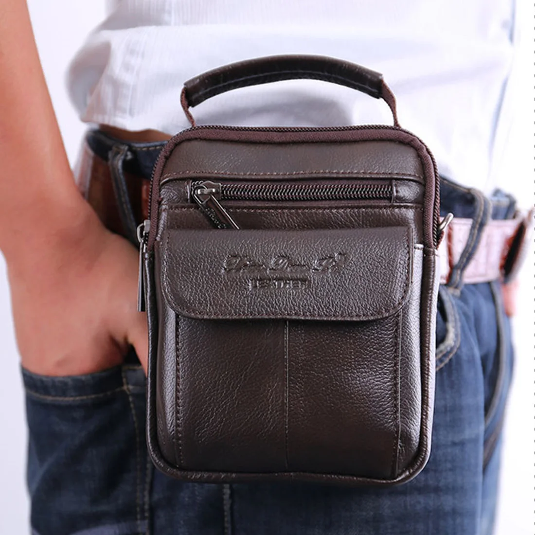 New Men Mini Shoulder Messenger Cross body Fanny Bags Pouch Belt Tote Handbag Fashion Genuine Leather Hip Bum Waist Pack Bag