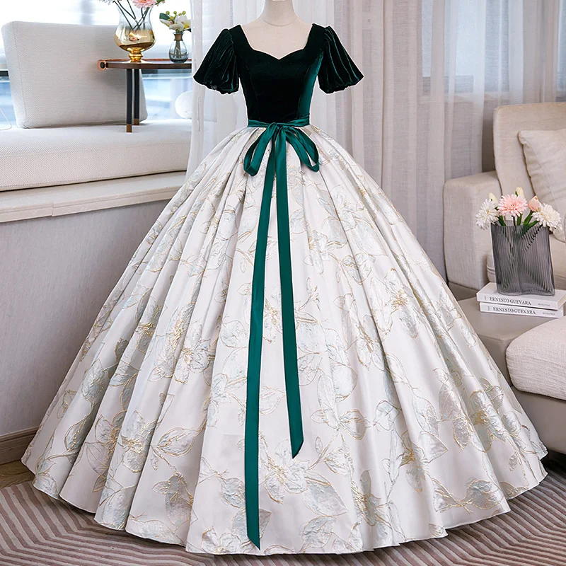 Temperament Fluffy Dress Evening Gown With Floral Patchwork High-end Performance Costume Dress Customized