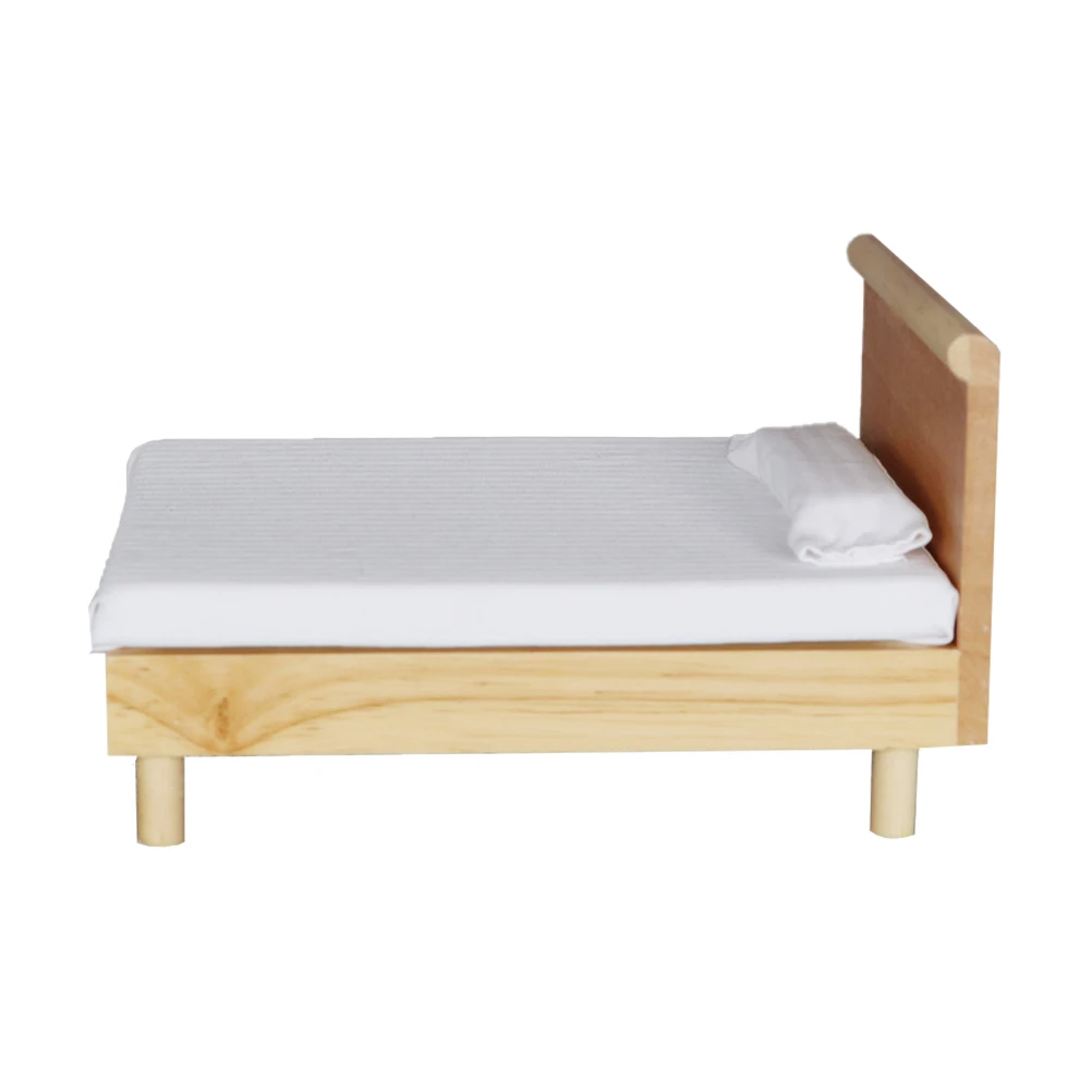 

1Pcs Mini Double Bed Oak Smooth Surface Simulation Small Bed Accessory for Kids DIY Painting and Creative Play