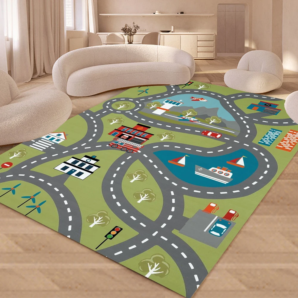 Kids Traffic Carpet Mat Rug - Road Network Design Home Decoration Non-Slip Play Floor Mat Bedroom Decor Carpets for Living Room