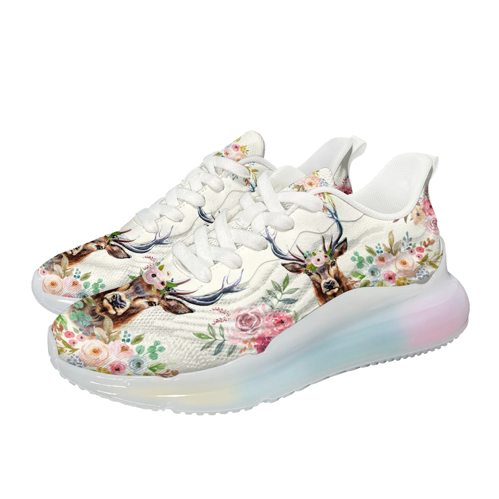 

INSTANTARTS Elk Flower Print Soft Comfort Casual Shoes Air Cushion Fitness Sneakers Trainers Outdoor Breathable Soft Thick Shoes