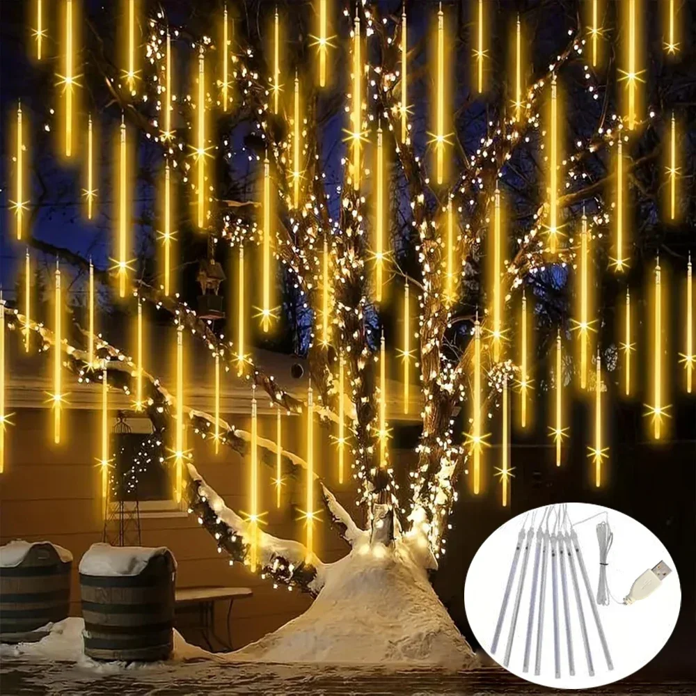 LED pioggia di meteoriti fata luce della stringa USB azionato illuminazione natalizia albero di Natale decorazione della casa decorazione della camera da letto del giardino di nozze