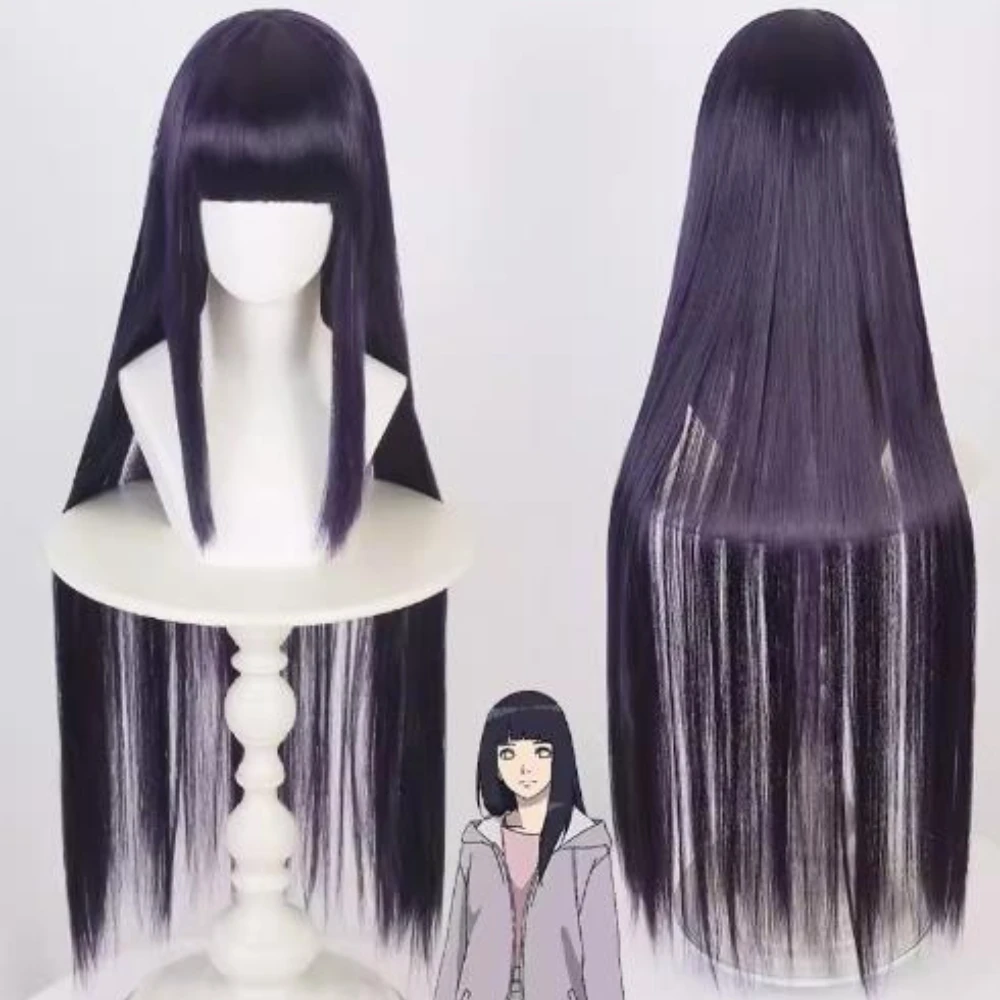 100cm długie Cosplay Anime Hyuga Hinata peruka z prostymi włosami żaroodporne pełne grzywki syntetyczna peruka do włosów