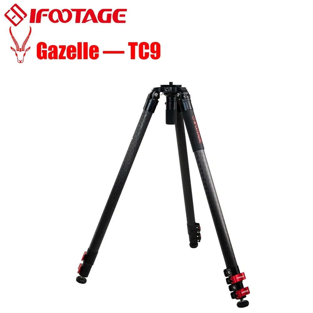 IFOOTAGE Gazelle TC9 Carbon camerastatief, 65 "professioneel videostatief, Komodo K7 vloeistofstatiefkop, zwaargewicht vloeistofvideo