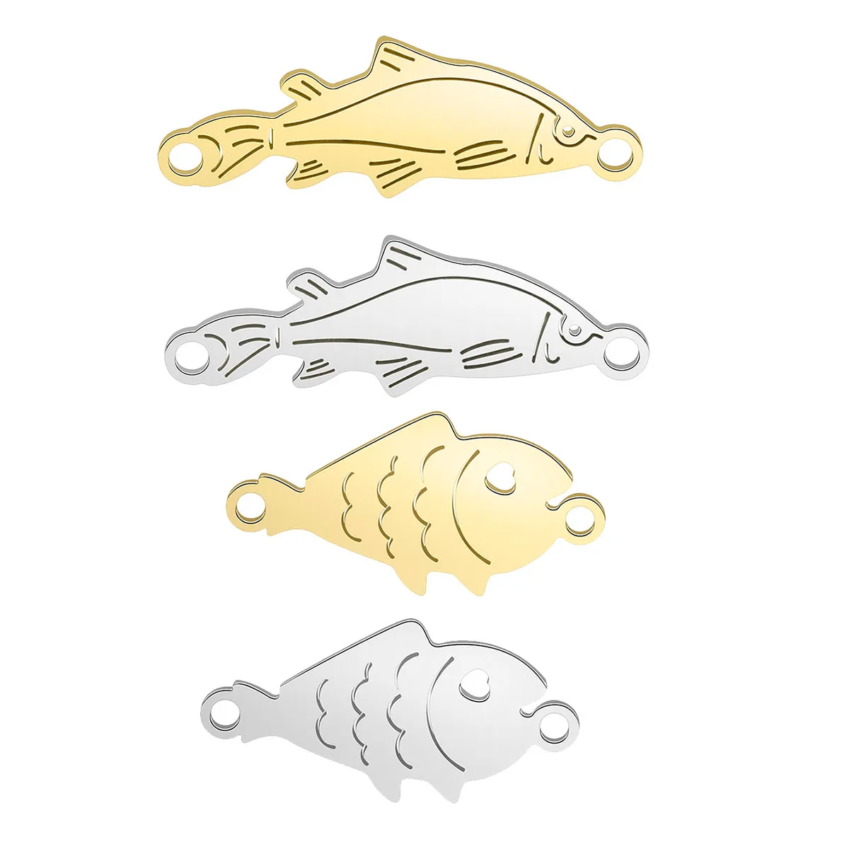 10Pcs/Lot Bulk Wholesale Shark Sea Pet  Fish Koi Stainless Steel Animal Charm Connectors for Jewelry Making Supplies Accessories