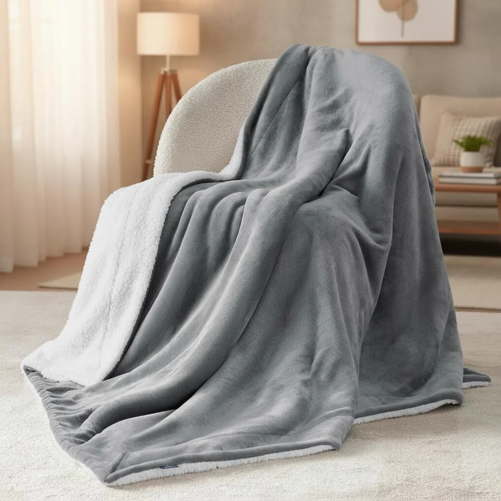 Sherpa Fleece Throw Blanket Twin Size for Couch Thick and Warm Soft Fuzzy Plush Blanke for Winter Grey