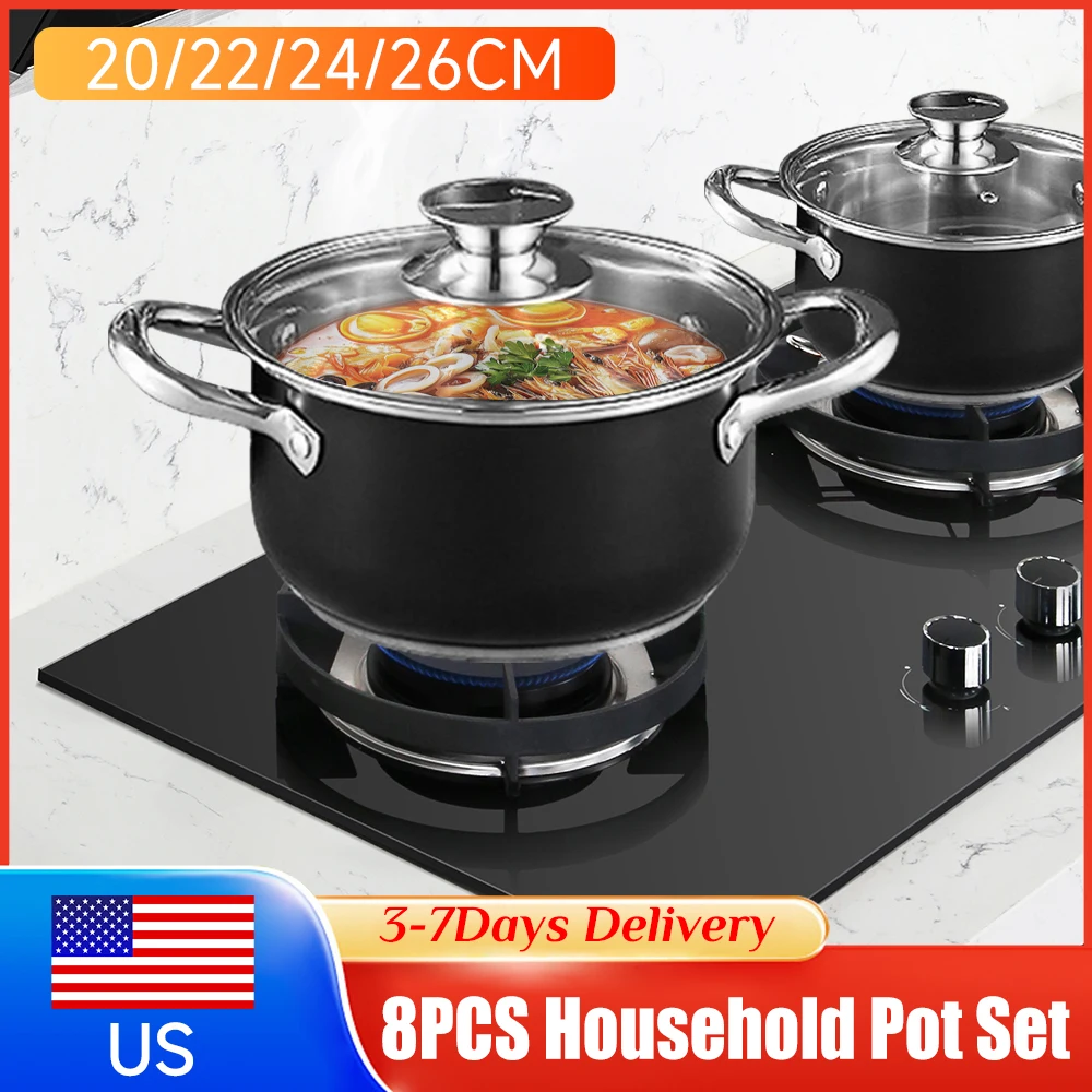 

4Pcs Anti-Scratch Stainless Steel Cookware Set with Glass Lid Household Soup Pot Sets Stockpot for Home Kitchen Stove Cooking ﻿