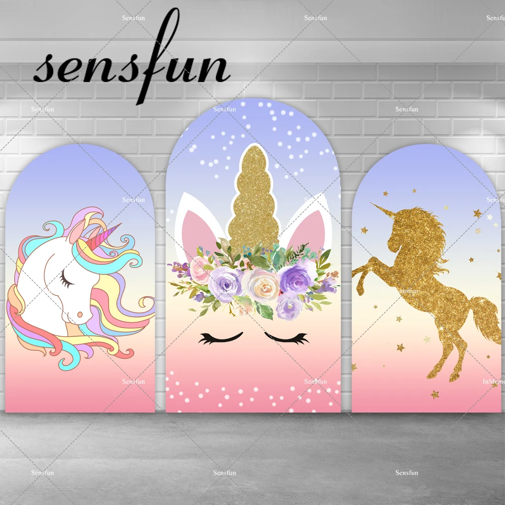 

Sensfun Pink Purple Unicorn Theme Arch Backdrop Cover for Girls Baby Shower Birthday Party Background Gold Glitter Chiara Banner