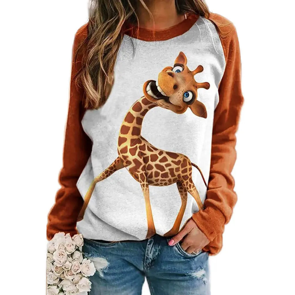 

Women's Loose Animal Print Sweatshirt European American Style Supply Factory Wholesale Trendy Top for Ladies