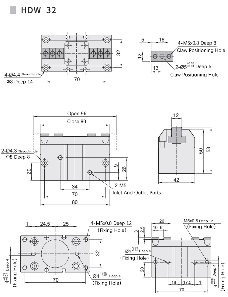 Luftgreifer HDW HDW20 HDW25 HDW32 HDW40 HDW50 HDW63 HDW100 Starker Paralleler Mechanischer Greifer Finger-Luft-Pneumatikzylinder – Detail 11