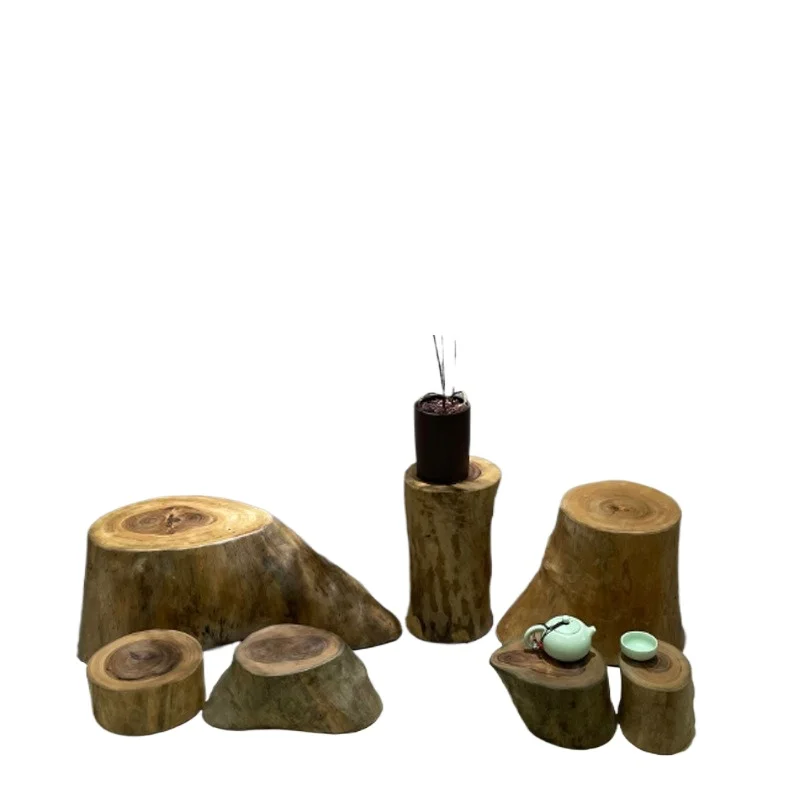

Solid wood stool root carving stool log stump pier tree root base wooden pier wooden head stool stump edge few Zhigao round