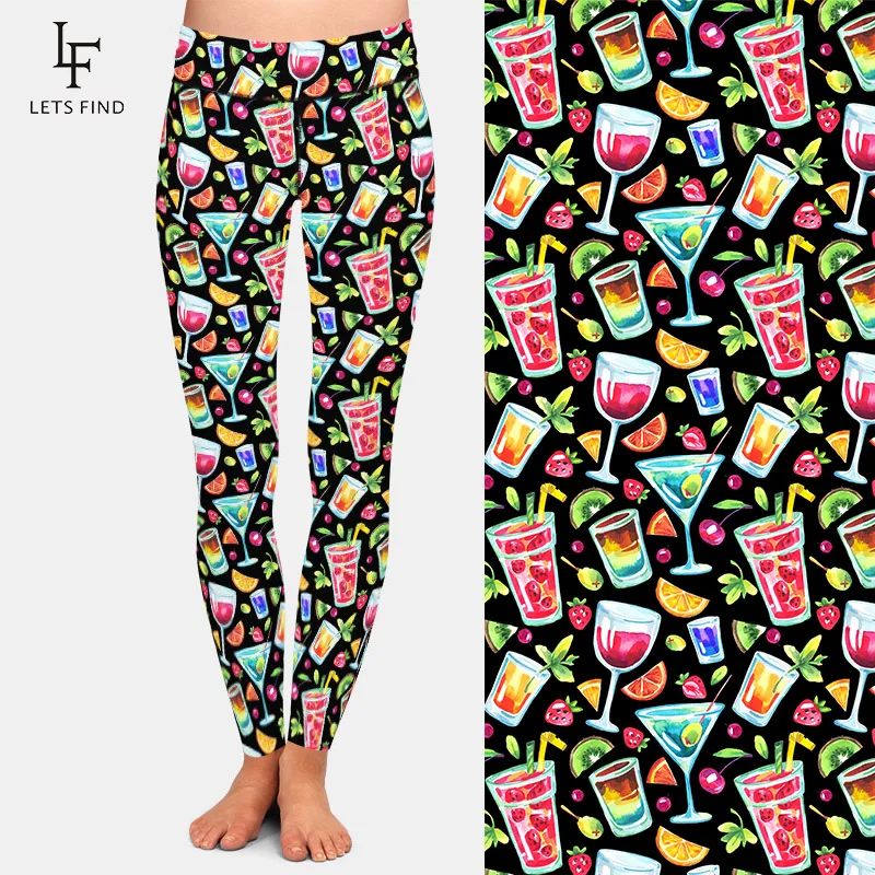 LETSFIND-mallas cálidas de alta calidad para mujer, Leggings de cintura alta con estampado de cócteles tropicales, acuarela 3D, Fitness, 2020