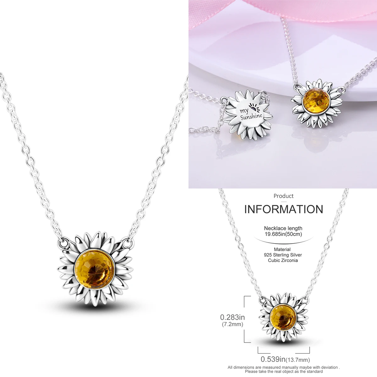 

Original 925 Sterling Silver Sunflower Necklace Zirconia Crystal Jewellery Birthday Wedding Anniversary Gift Women Accessories