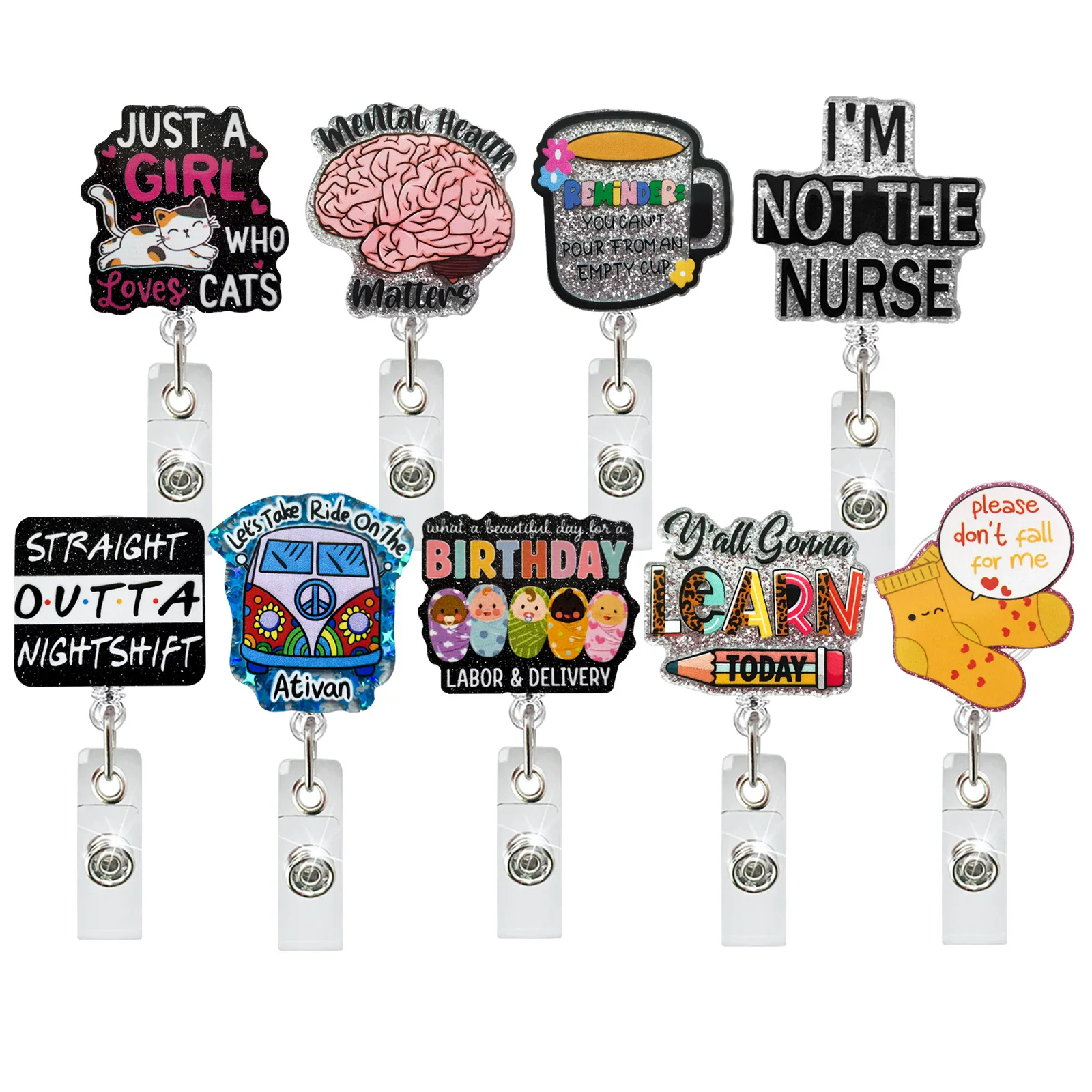 Retractable Badge Reel Holders Brain Baby Cat Coffee Cup Medical Hospital Nurse Badge Holder Reel Clip Id Card Holder Keychains