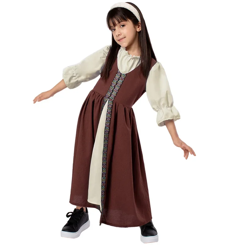 Vestido largo de Halloween para mujer, disfraz de cosplay retro mileval para niños, disfraz de actuación de escenario de jardín de infantes, nuevo