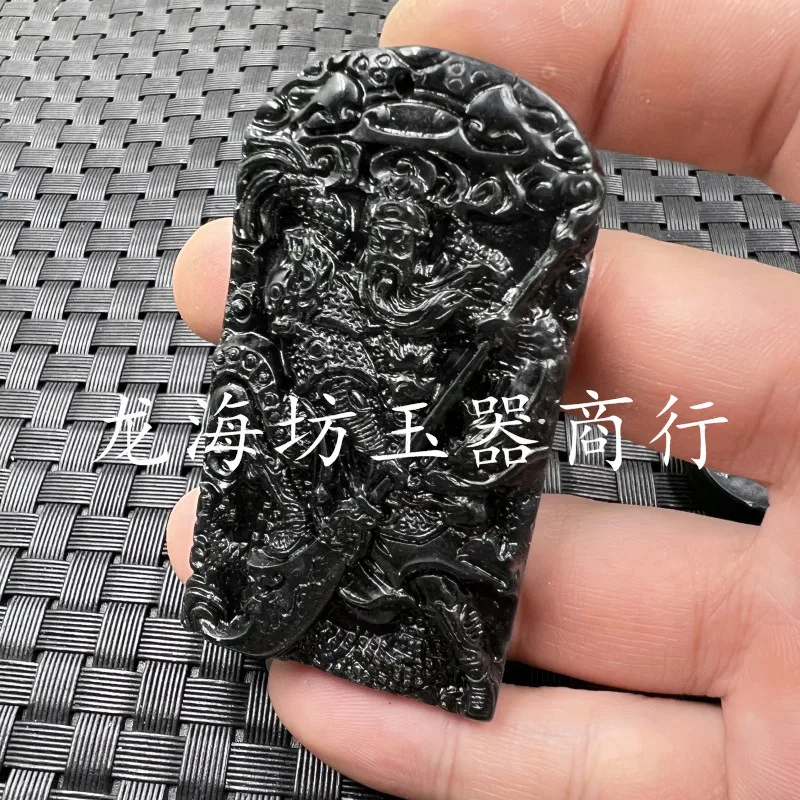 Jade Pendant Xinjiang Hetian Ink Jade Goddess Guan Gong Pendant Dark Green Serpentine Landscape Leaping Carp Brand