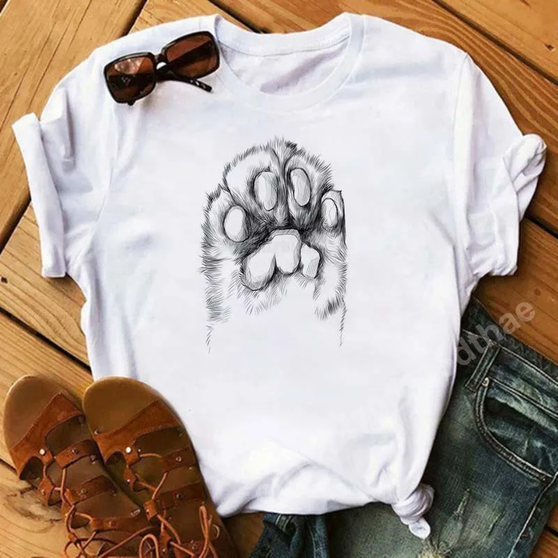 Sketch Cute Dogs Printed T-shirts Women Clothing White Short Sleeve Ladies Harajuku Y2k Top Summer Graphic T Shirt Oversized Tee