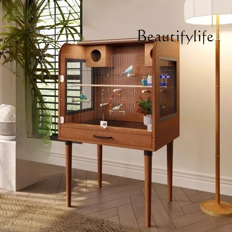 BJ ZLc قفص الطيور الخشبي الصلب كبير الحجم، قفص الببغاء، نموذج كبير جدًا من جلد النمر Xuanfeng، قفص شمسي صغير فاخر مخصص
