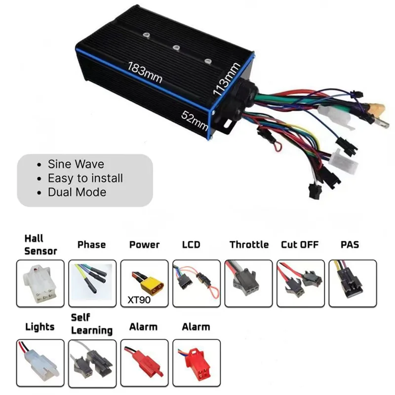 

A51Q-для контроллера электровелосипеда 48 В-72 В 60 А 3000 Вт + UKC1 дисплей синусоидальной волны двойной режим 18 труб для ремонта горного велосипеда