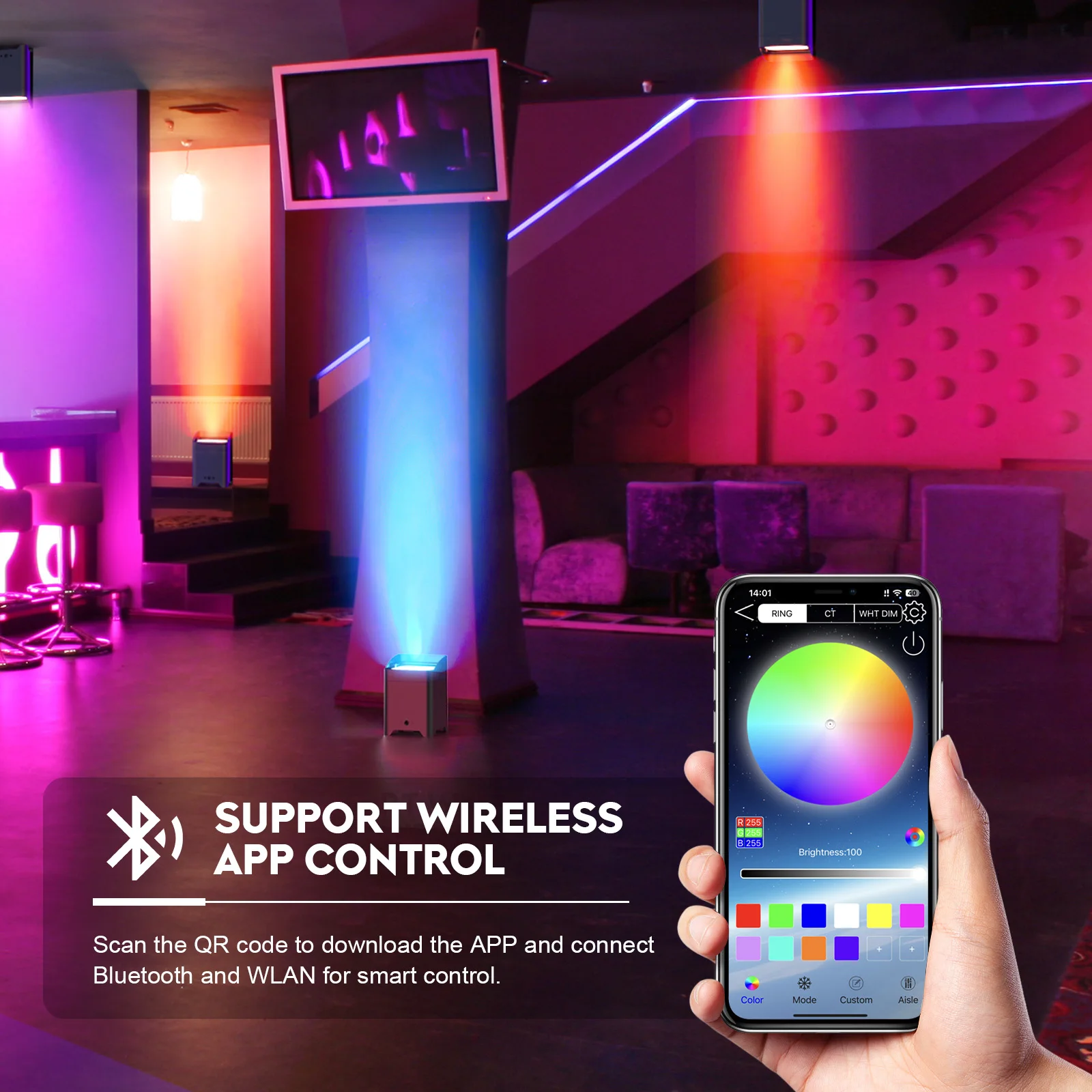 U'King 2Pcs 80W Wireless Battery Par Light 6X18W LED RGBWA+UV Stage Light With Charge Progress Bar For DJ Disco Wedding Party