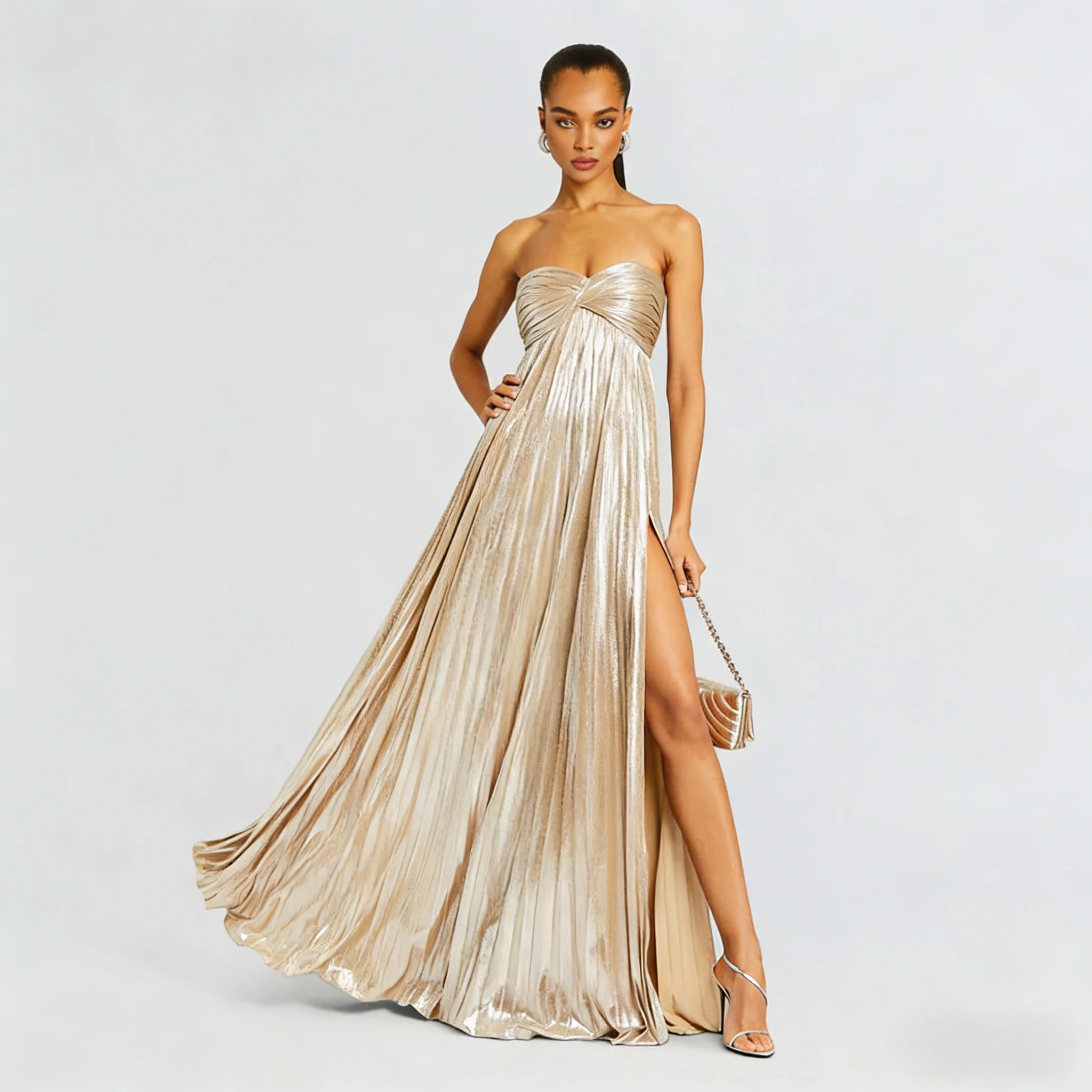 

Сексуальное платье с разрезом и запахом на груди LinJ, летнее, 2026, женское вечернее платье со средней талией, европейский стиль, без бренда, китайского происхождения, повседневная одежда