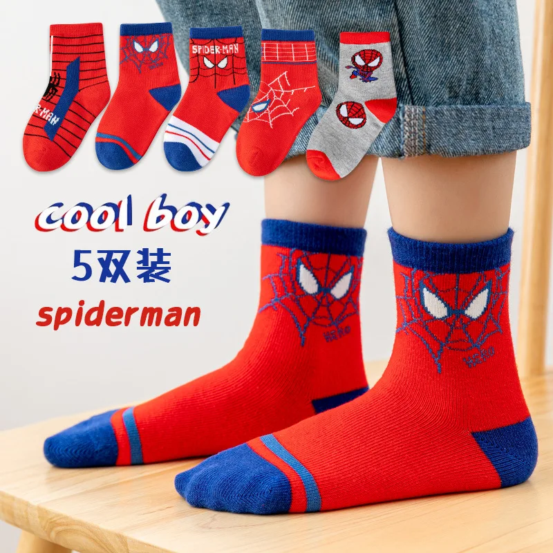 5 Pairs New Spider-Man Socks Cartoon Kawaii Children\'s Summer Mesh Breathable Short Cotton Socks Thin Kid socks Girls and Boys