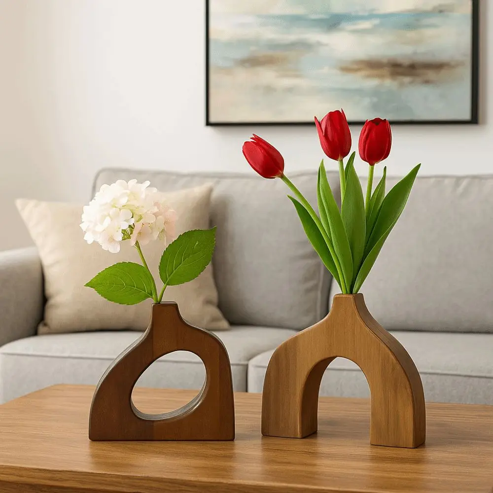 

Irregular Shape Wooden Vase Solid Wood High-end Craftsmanship Floral Arrangement Vase Simple Style Nordic Style Vase