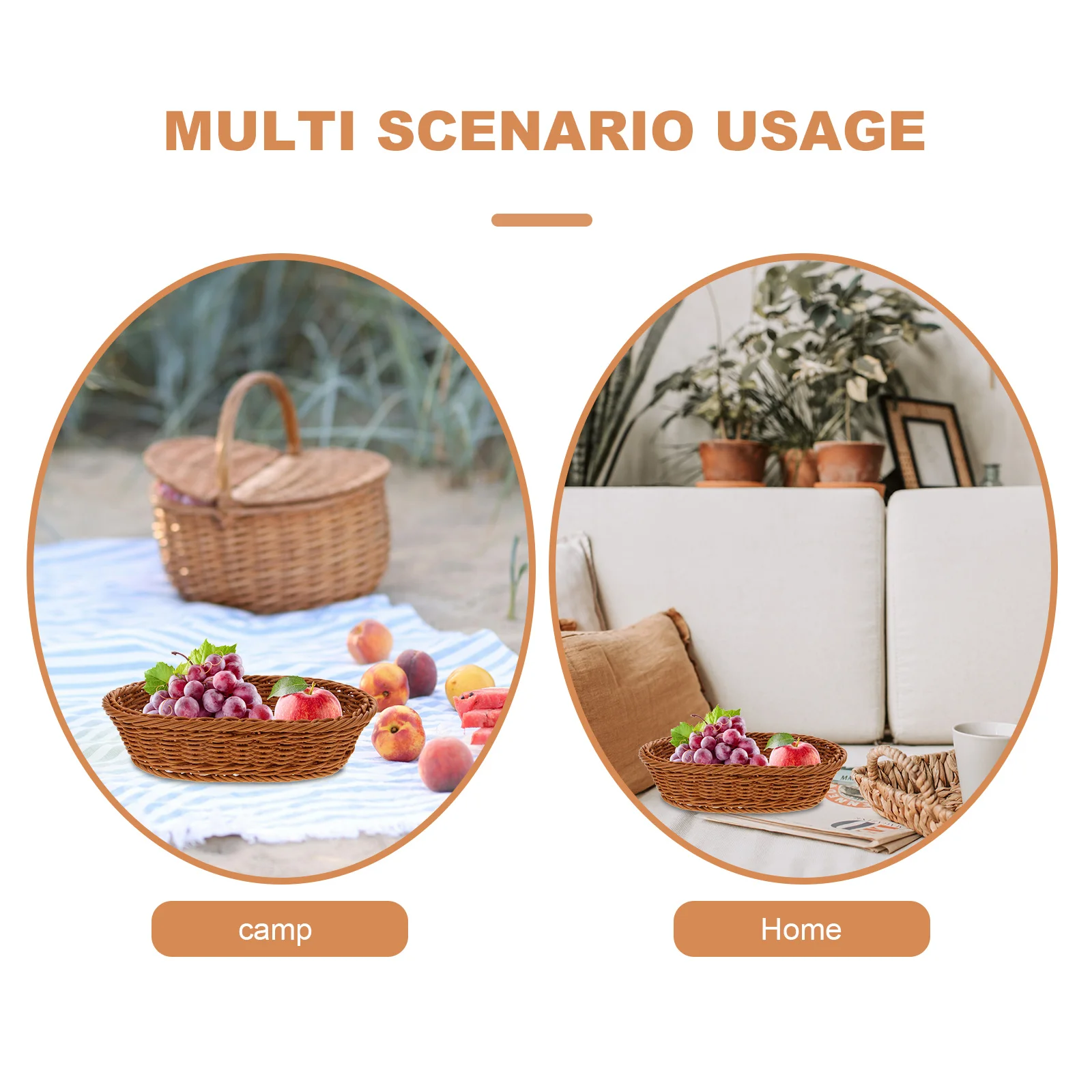 

Woven Storage Organizer PP Material Rustic Style Food Bread Serving Basket Holder for Kitchen Picnic Bathroom