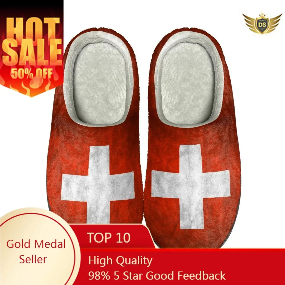 

Casual Women Home Cotton Slippers Flag Of Switzerland Warm Indoor Flat Slides Dropshipping Non-slip Couples Autumn Winter Shoes