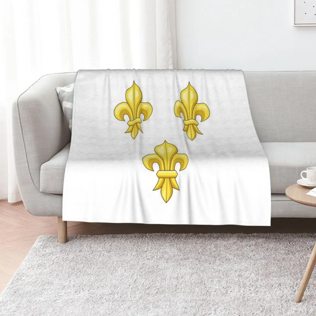 Blason France moderne French royal golden yellow fleur de lys lis blue King of France coat of arms vintage white b Throw Blanket