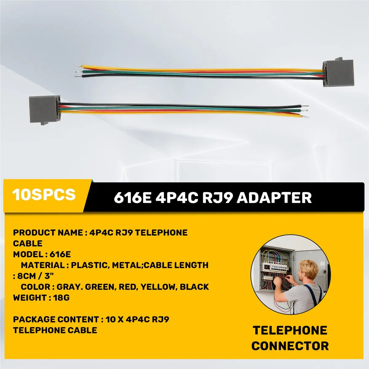 DT19 10 Pcs 616E 4P4C RJ9 Female Telephone Connector Adapter w 4 Wires 8cm