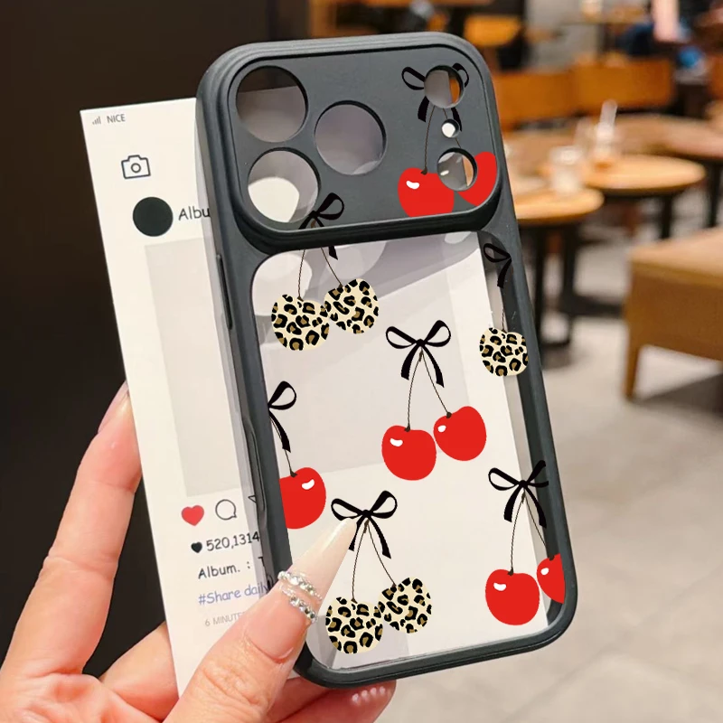 Прозрачный чехол для iPhone 17 Pro Max 16 15 14 13 Pro Max с узором в виде вишневых бантиков, защита камеры, мягкая рамка из ТПУ, задняя крышка из поликарбоната