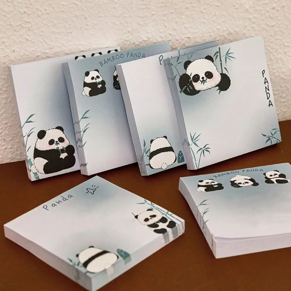 

10 pcs Cute Self-adhesive Sticky Notes Smooth Writing Square Panda Notepads Ins Style School Supplies Memo Pad Student Children
