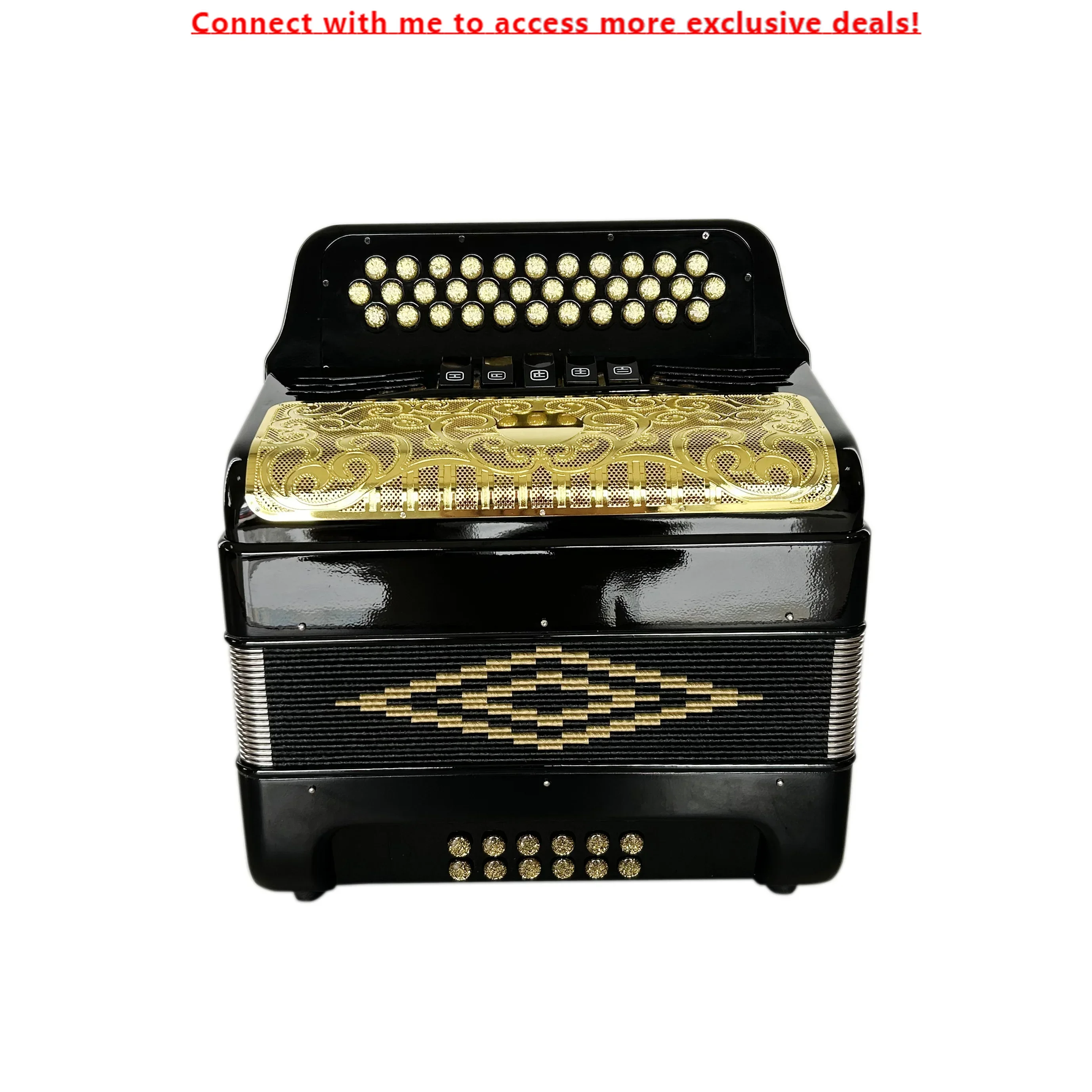 

SEASOUND OEM 34 Button 12 Bass 5 Registers Bright Black Acordeon Gold Grill Gold Buttons Accordion JB3412D