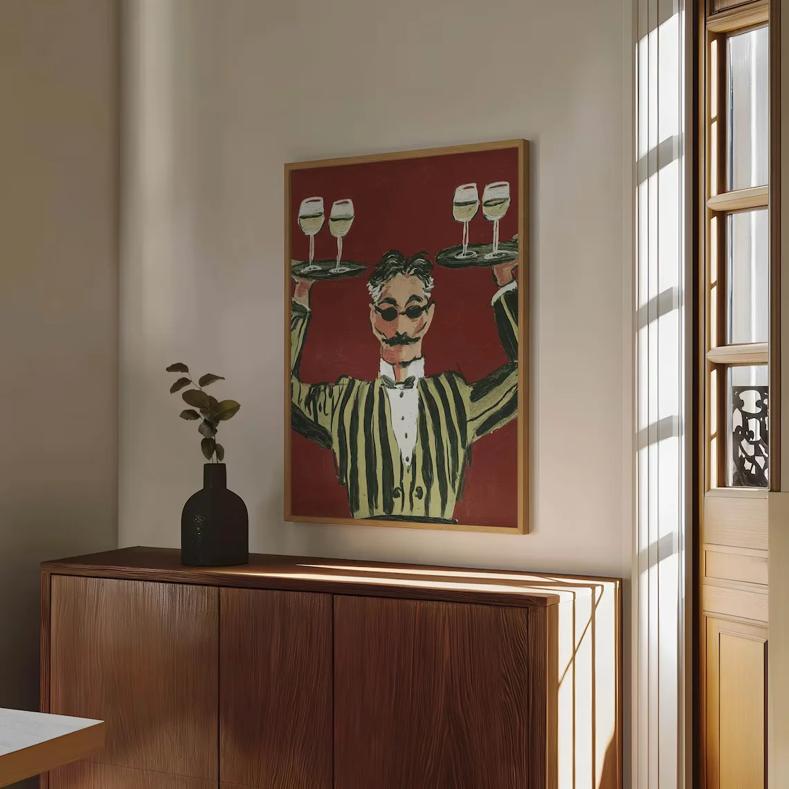 Vintage Waiter Oil Painting Print, Vintage Beverage Poster, Bar Wall Decor, Retro Wine Glass Poster, Funny Kitchen Wall Decor, C image 3