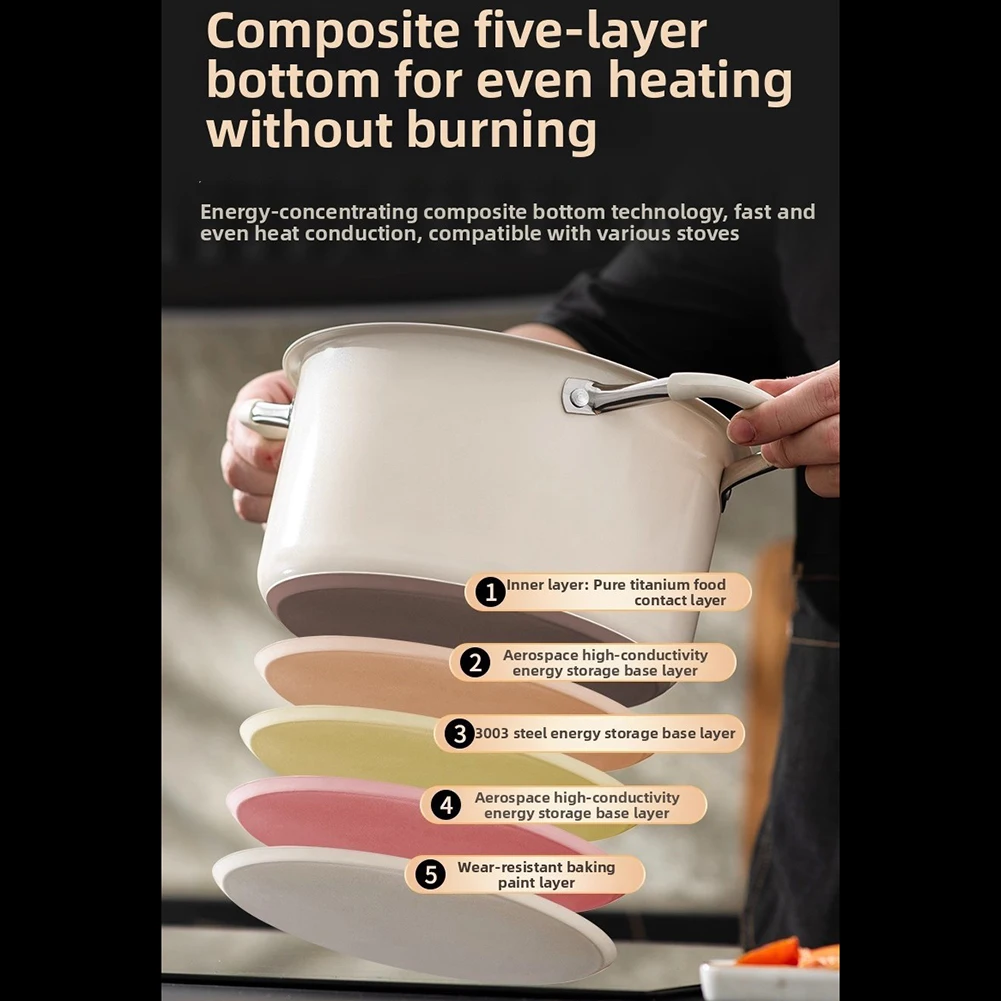 For Induction Cooktops Non-stick Casserole Titanium Stew Pot Comfortable Grip Soup Pot Titanium Pot Pure Titanium Zero-coating