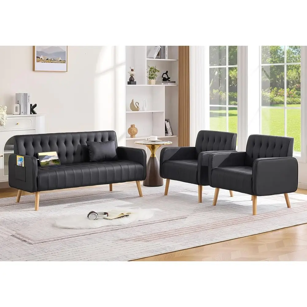 

Modern 2-Piece Leather Loveseat and Accent Chair Set with USB Charging, Perfect for Small Spaces