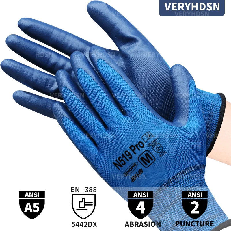 3pairs Ultra-Thin Work Gloves Polyurethane Coated High Performance Knit Wrist Cuff Touchscreen Firm Non-Slip Grip Cut-Resistant