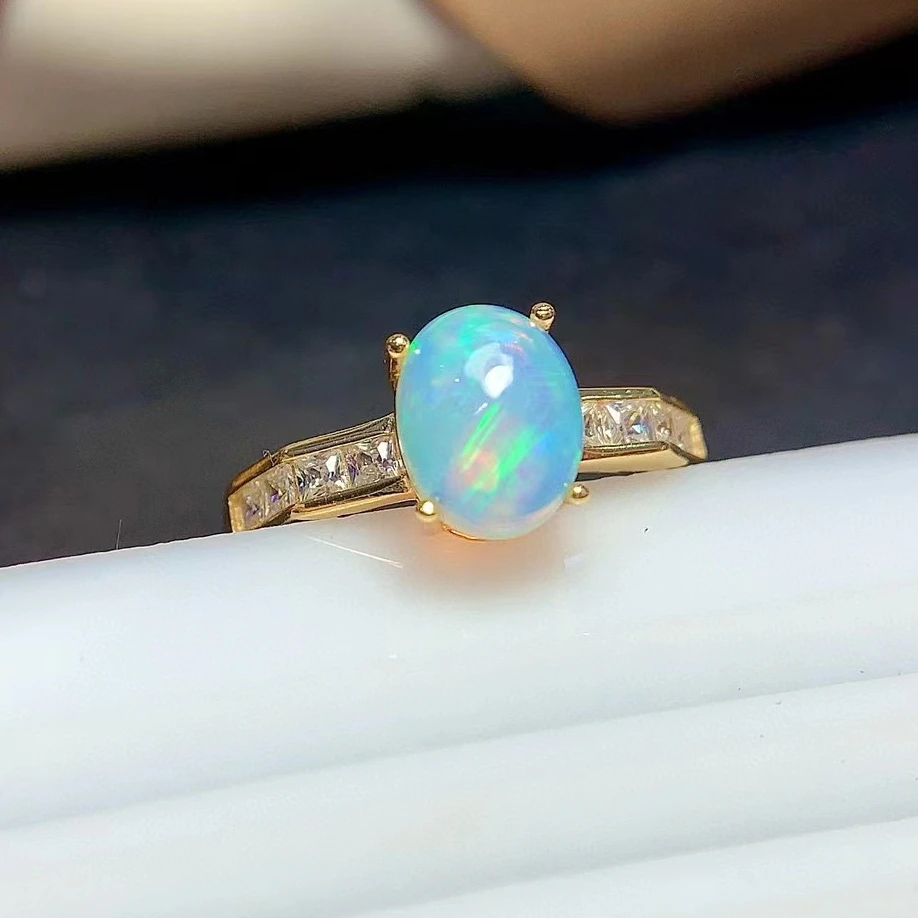 Brilliant Natural Opal Ring for Engagemennt 7mm*9mm 1.2ct Australian Opal Silver Ring Gold Plated Gemstone Jewelry Keep Shining