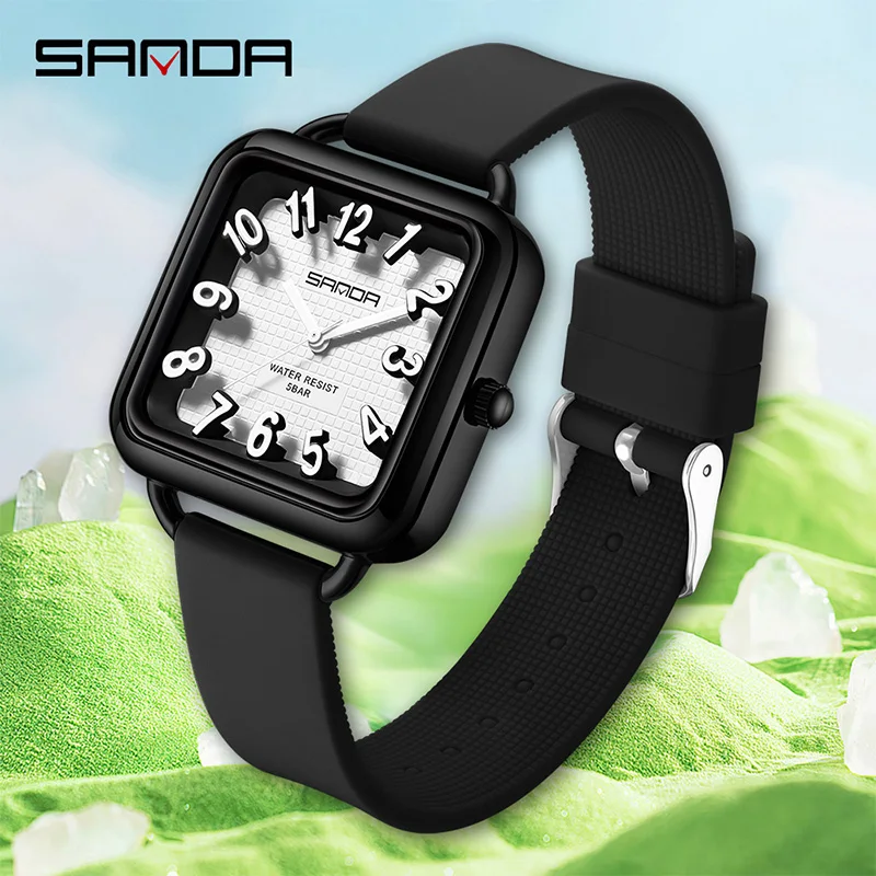 SANDA Fashion Light Luxury Elegant Men Women Quartz Watch Minimalism Stereo Dial 50M Waterproof Sports Men Lady Student Watches