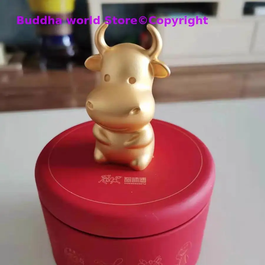 

High grade business present mascot 24k gold gilding copper carving Good luck wealth Bull decorative art statue