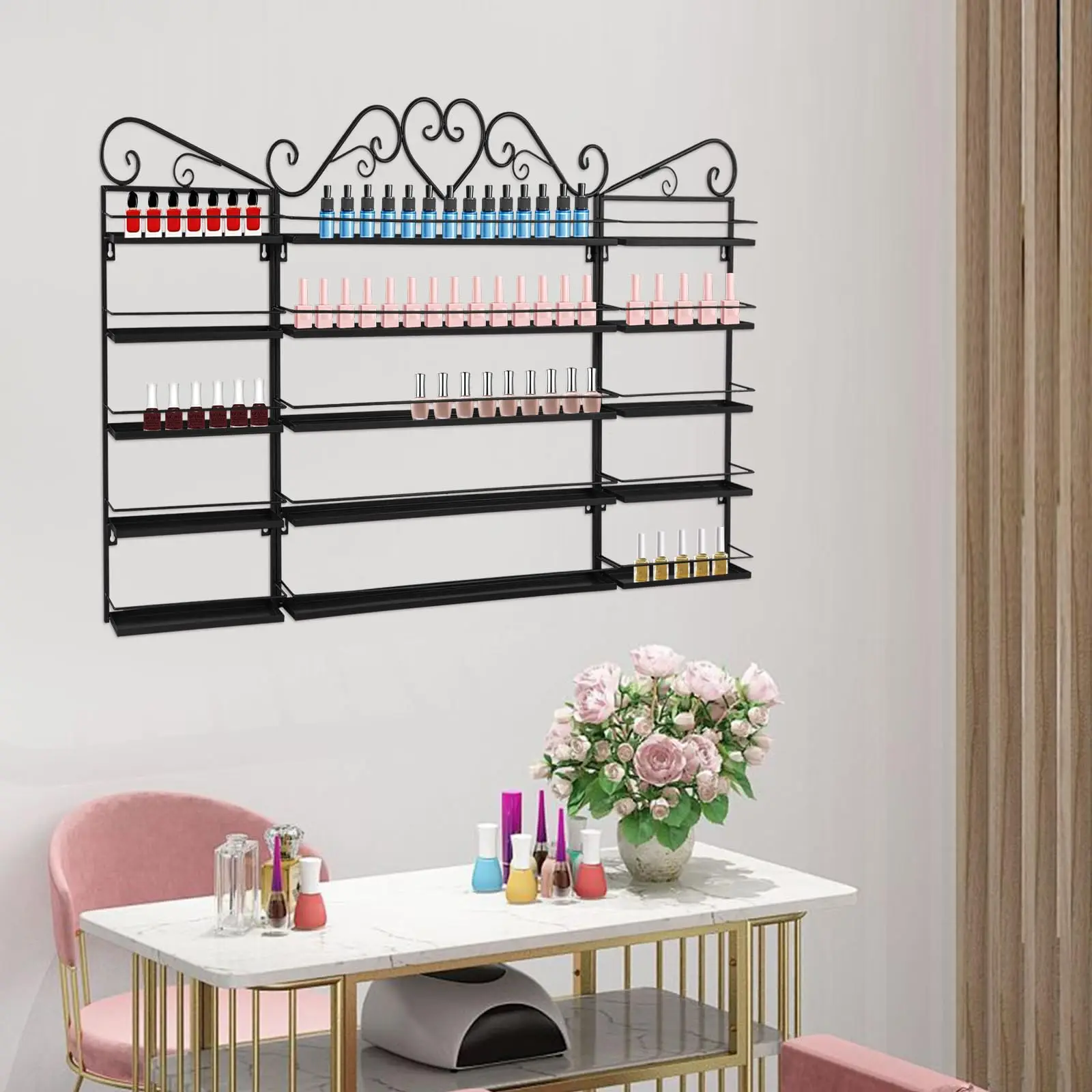 5 Tiers Wall-Mounted Nail Polish Storage Racks Metal Nail Polish Holder Cosmetic Display Case Lipstick Perfume Wall-Mounted Shel
