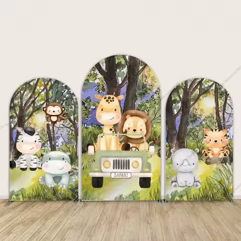 Safari Jungle Animals Arch Backdrop Cover Birthday Baby Shower Party Decoration Photo Shoot Backdrop