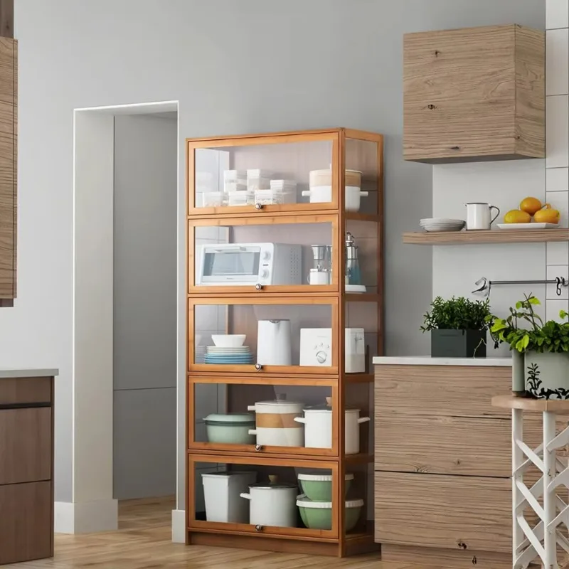 Kitchen cart mango wood adjustable storage cabinet cube baking rack basement storage rack