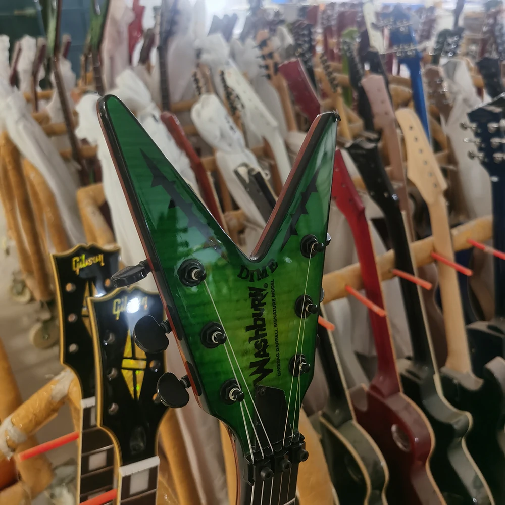 OEM electric guitar WASHBURN DIME Flame Maple top, Floyd rose vibrato, green circle yellow, in stock